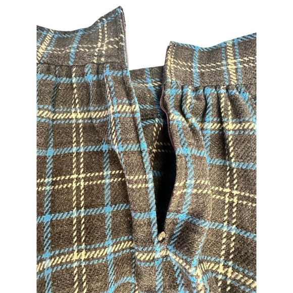 Vintage 70s 80s Plaid Wool Tweed Academic Skirt Brown Midi Length A-Line Sz S - Picture 7 of 10